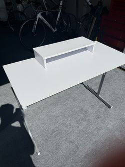 White Desk W/Monitor Stand