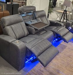 Power Recliner Sofa with Drop Table and Floor lights!