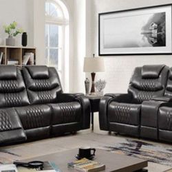 NEW PLUSH GRAY RECLINING SOFA & LOVESEAT 