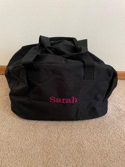 Zipper Black Duffle Bag Pink “Sarah” Embroidery - Flawed