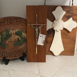 1971 Crawley Co. Crucifix Wall Hanger, 1954 Multi Products Inc. Picture, Handmade Rustic Cross Picture 