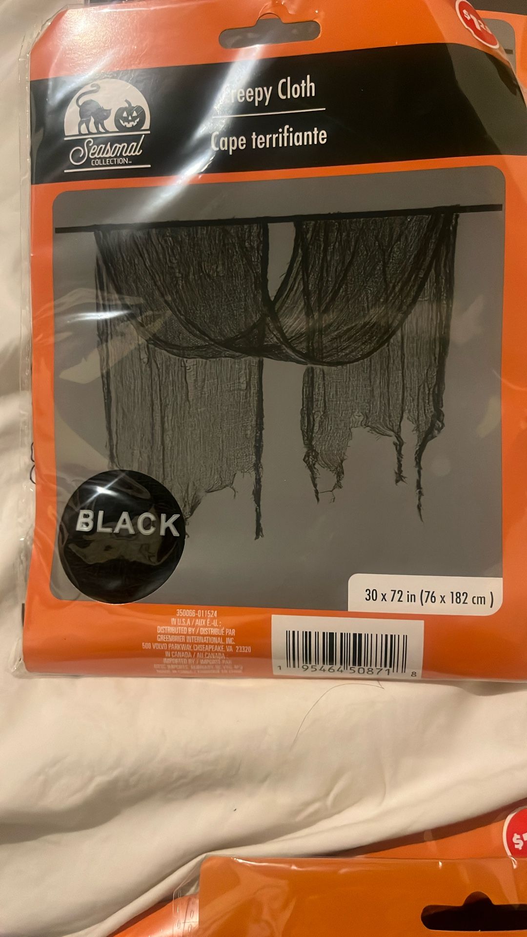 Creepy Cloth Black Color 30x 72 Inches - NEW