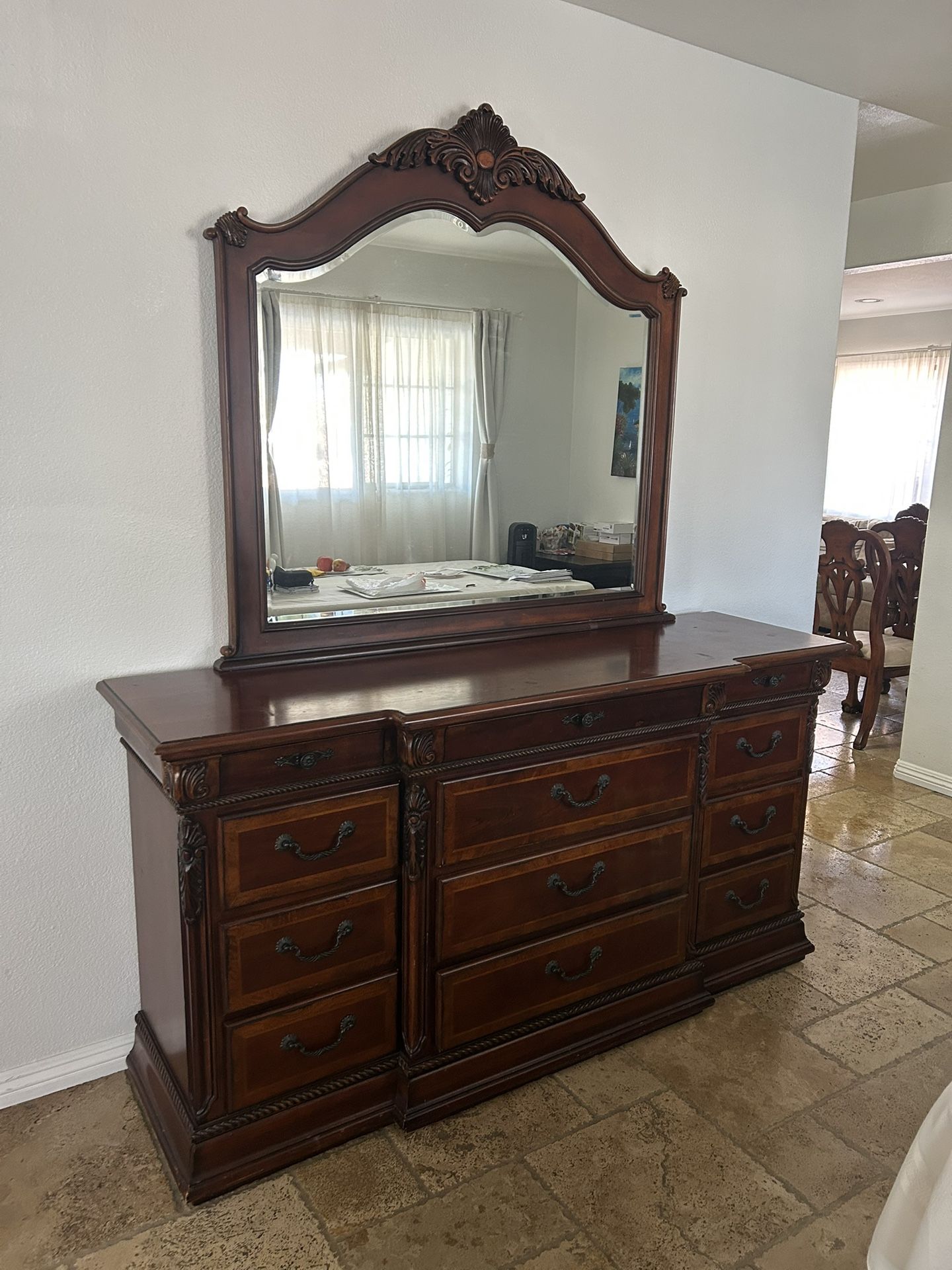 12 Drawer Dark Wood Dresser and Mirror