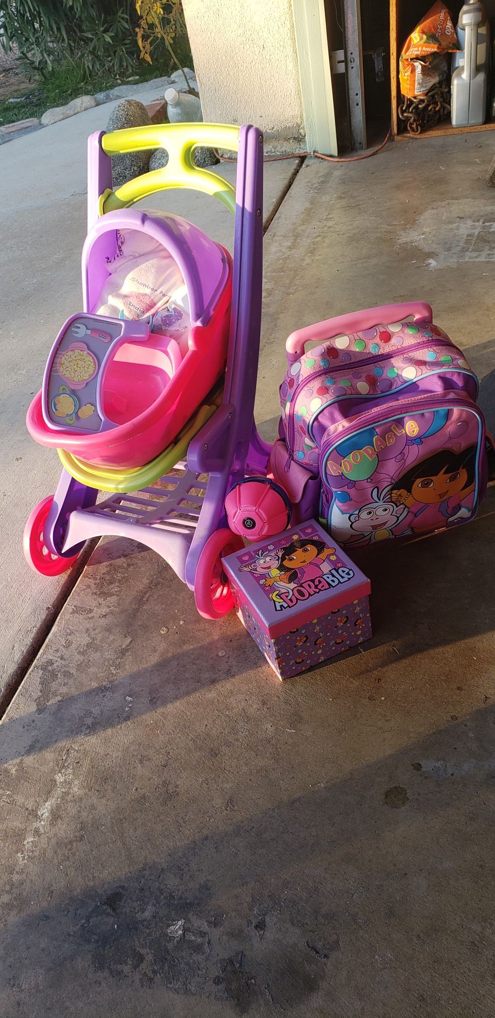 Toys, kid Stroller, Dora backpack & purse, Hello Kitty purse, Lady & tramp purse