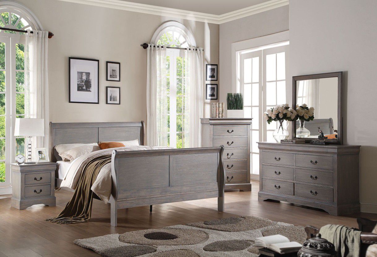 Grey Louis Philippe Bedroom Set Bed