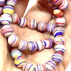 8mm Candy Striped Stone Beads