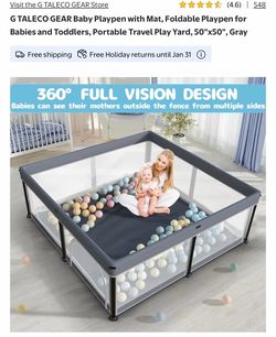 G TALECO GEAR Foldable Baby Playpen with Mat, Gray 50x50