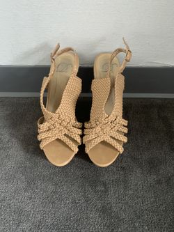 Size 8 open toe sling back wedge heels