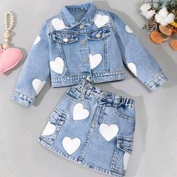 Shein Y2K Heart Denim Jacket & Cargo Skirt w Pockets