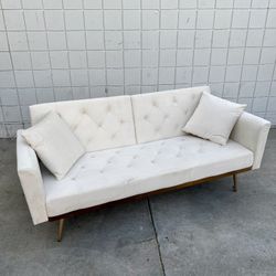 Luxury White Velvet Sofa Bed Futon Couch 