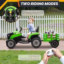 Ride-on Tractor, 24-Volt kids Green ride on tractor with attached wagon , NEW