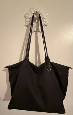 Black Nylon Tote Bag with Leather Handles