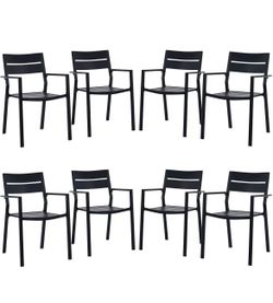 VICLLAX Patio Stackable Chairs Set of 8, Metal Outdoor Dining Chairs for Front Porch Yard Lawn Garden Support 300 lbs, Black Frame