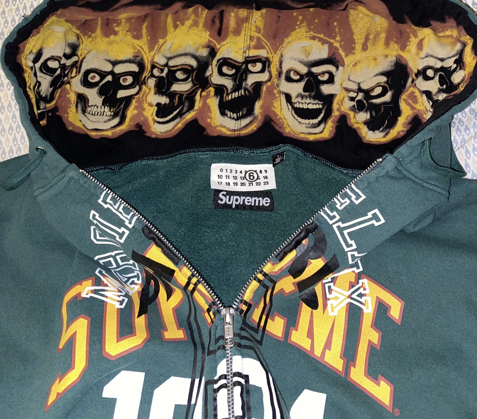 Supreme X MM6 Maison Margiela Green Zip Up Hoodie Size Large
