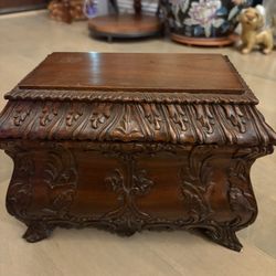 Hand-carved, Victorian-style wooden tea caddy chest box