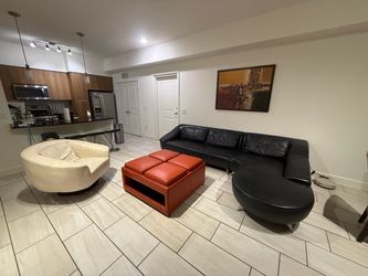Modern Leather Living Room Set – Sectional Sofa + Ottoman + Swivel Armchair