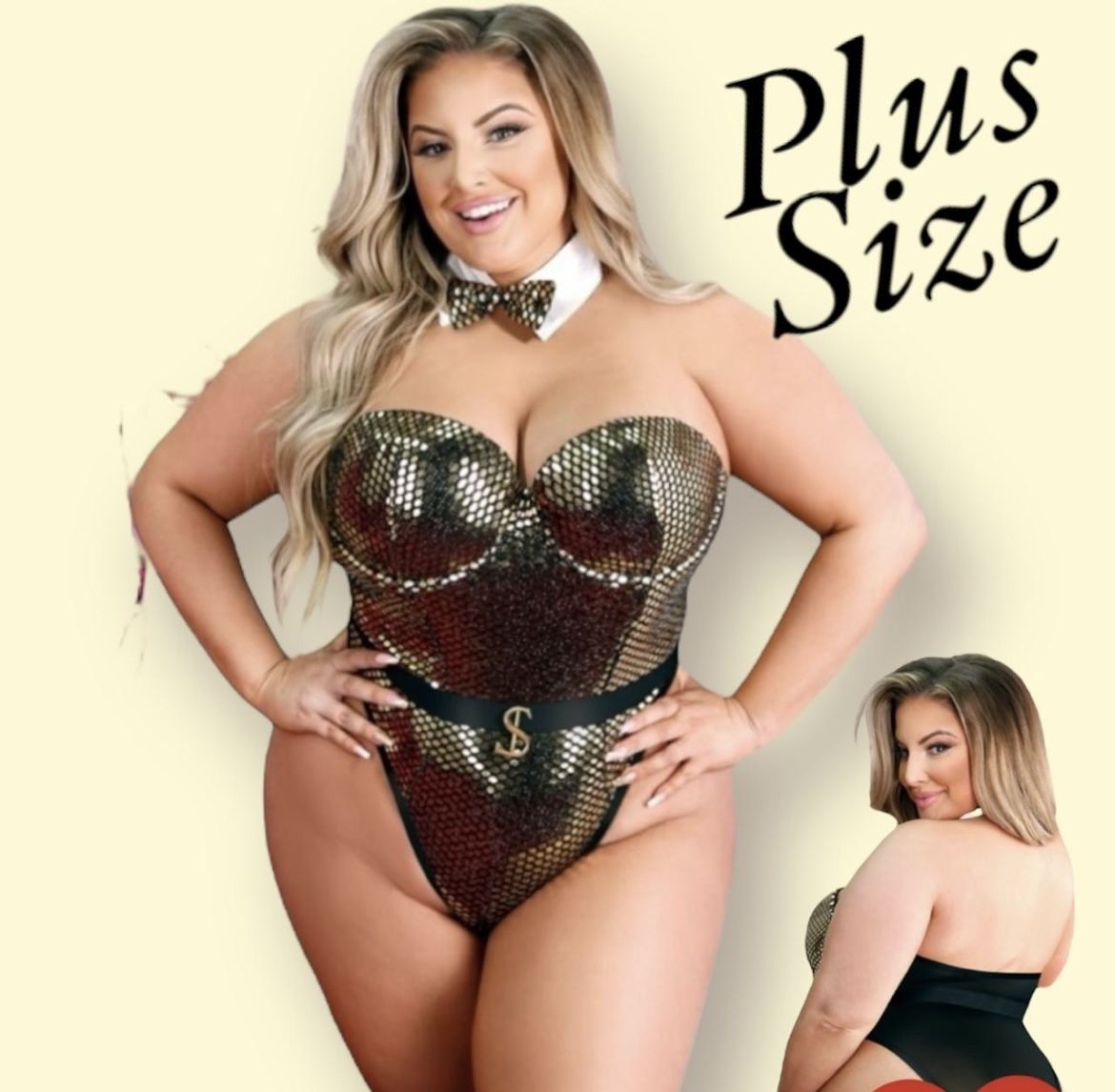 Plus Size Gold Sequin Playboy Bodysuit Halloween Costume - 3x4x