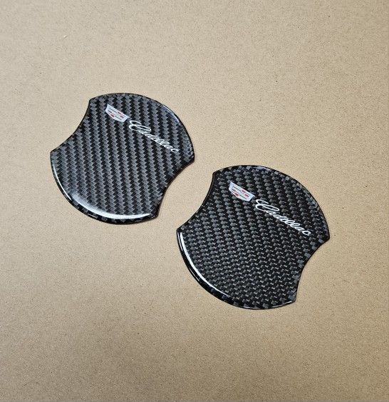 BRAND NEW UNIVERSAL 2PCS CADILLAC Real Carbon Fiber Anti Scratch Badge Door Handle Bowl Cover Trim