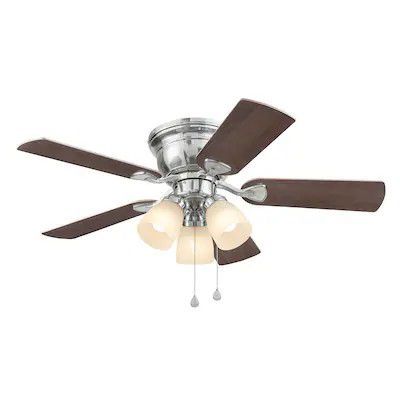 Harbor BreezeĀ Centreville 42-in Brushed Nickel LED Indoor Flush Mount Ceiling Fan with Light (5-Blade), New