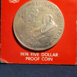 Republic Of Liberia 1974 Five Dollar Proof Coin