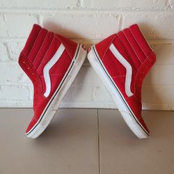 Unisex Vans Off The Wall Sk8 Hi Top Red White Suede Canvas 