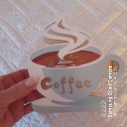 New- Adorable Lighted " Coffee Cup" Wood Display