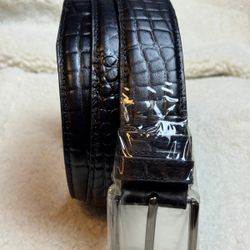 Premium Black Crocodile Pattern Leather Dress Belt with Classic Metal Buckle
