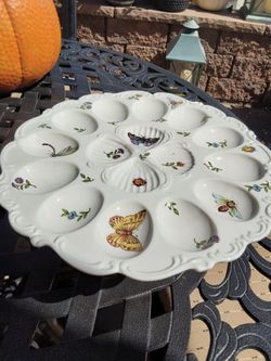 Ceramic Deviled Egg Plate with Butterfly Design