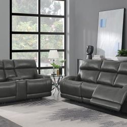 New Genuine Leather Sofa And loveseat Both  With Power Recliners 