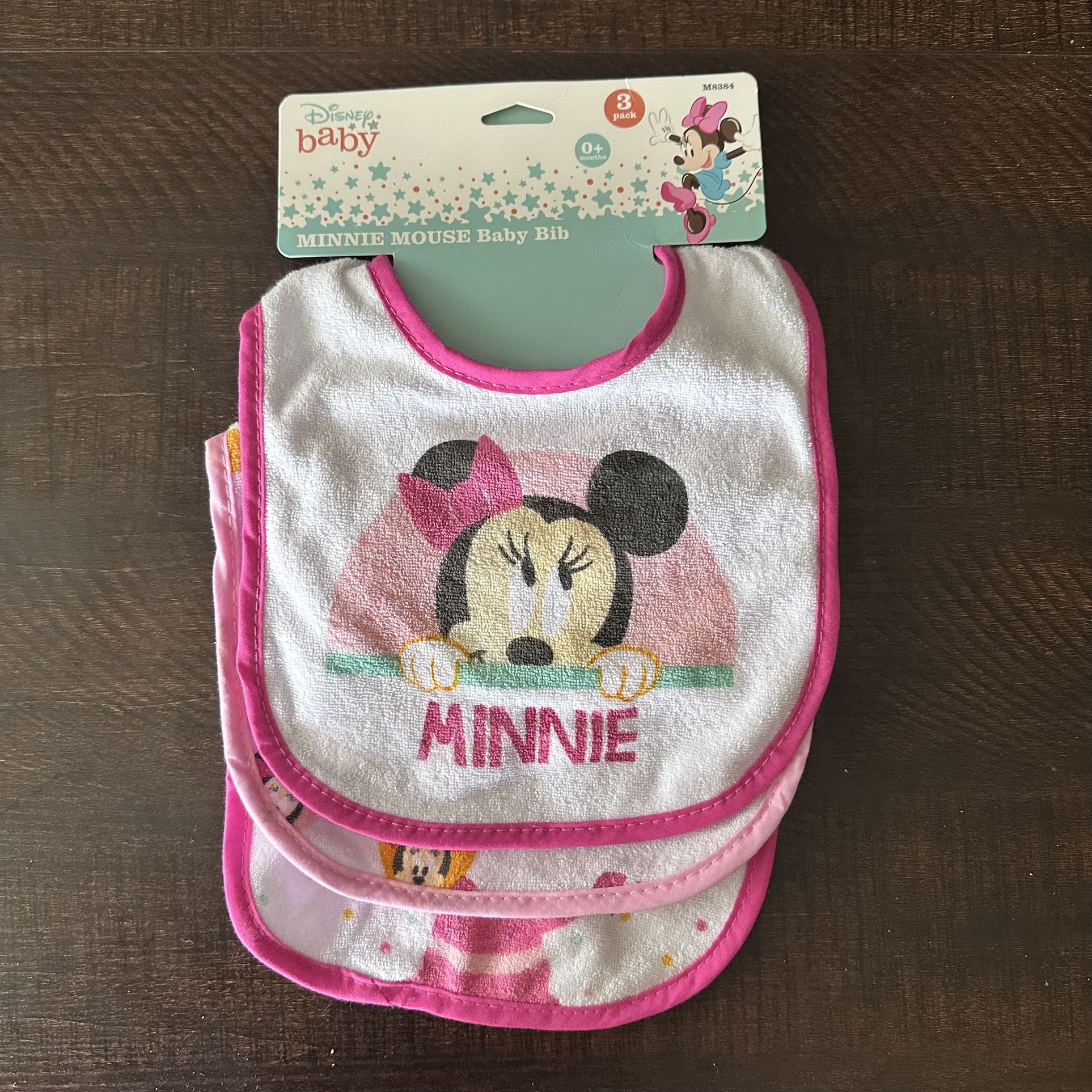 NWT Disney 3-Pack Minnie Mouse Baby Bibs (0+ Months)