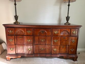 Queen Bedroom Set. Includes queen frame, box spring, mattress, chest of drawers, dresser and bedside table.