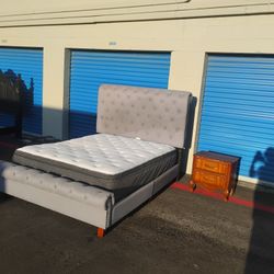 Queen Size Platform Bed Frame Mattress Nightstand - Delivery Available 