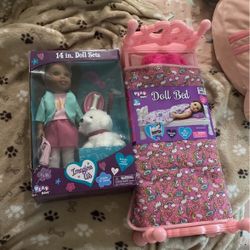 New In Box 2pc Doll With Doll Bed 