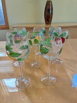Hand-Painted Fruit Wine Glasses Set of 7