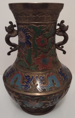 Vintage Japanese Brass & Enamel Vase