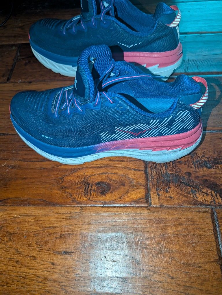 HOKA One One Bondi Running Shoes – Max Cushion Comfort – Navy/Pink – No Box – Used 🔌🐐
