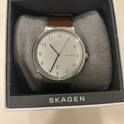 Men's Skagen Ancher Brown Leather Strap Watch SKW6292,NEW