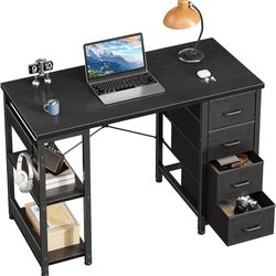 DK95 $45  40 Inch Small Computer Desk with 4 Fabric Drawers, Modern PC Desk for Small Spaces, Home Office Desk with Storage Shelves, Black 