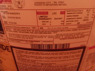 New Unused Whirlpool Propane Water Heater