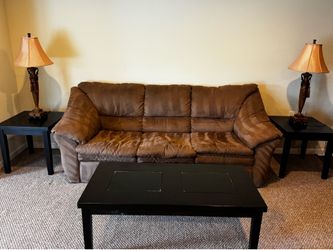 Pull out sofa/chairs/ottoman/ coffee side tables and lamps