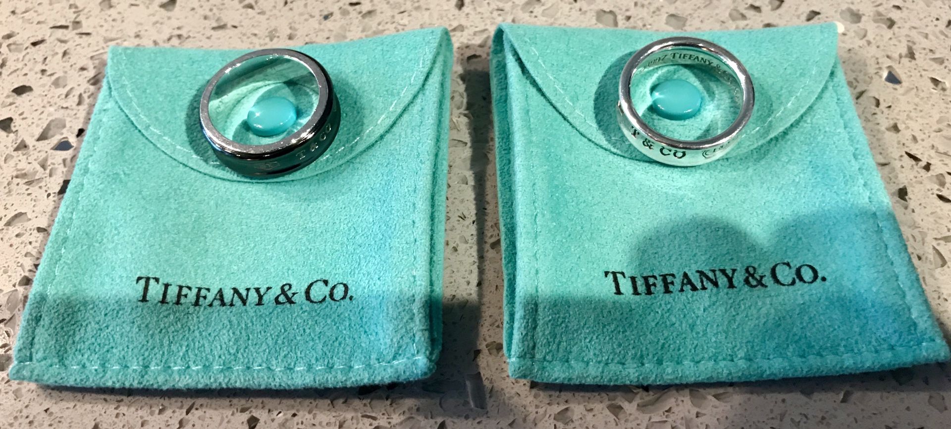 Tiffany & Co. (2) Sterling Silver & Titanium Rings Size 9