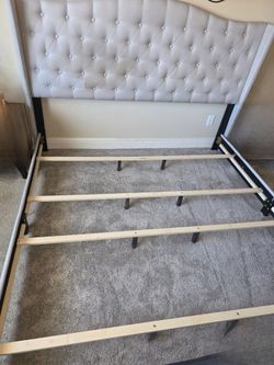 King Sized Gray Upholstered Bed Frame