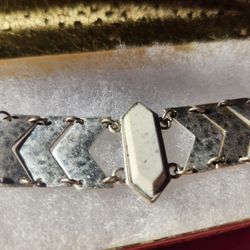 White Howlite Chevron Silver Bracelet