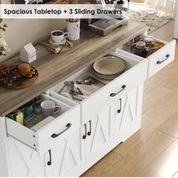   Buffet Cabinet with Drawers, 55" Large Sideboard Buffet Storage Cabinet with Shelves and Doors, Modern Farmhouse Coffee Bar Cabinet Wood Bu