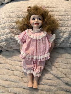 Porcelain Girl Doll with Pink Dress