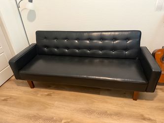Mid-Century Modern Black Faux Leather Convertible Futon / Sofa Bed (Wayfair)