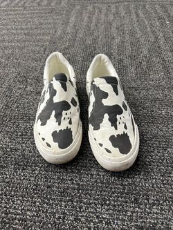 Jenn Ardor Black White Cow Print Slip-On Canvas Sneakers US 6.5