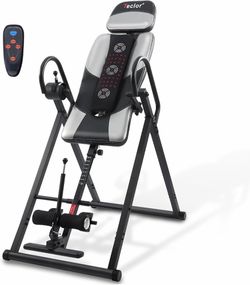 2423a $130  Teclor Inversion Table,Advanced Heat and Massage Function,Strength Training Inversion Table for Back Pain Relief,Heavy Duty Inversion Tabl