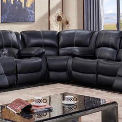 Black Top Grain Leather Sectional W/Recliners $1699