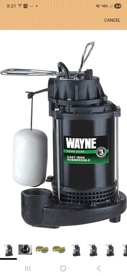 WAYNE CDU790-1/3 HP Submersible Cast Iron and Stainless Steel Sump Pump. 4600GPH